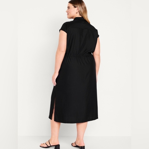 NWT! Old Navy Black Waist-Defined Utility Midi Shirt Dress - Size Large 💜 - Picture 7 of 9